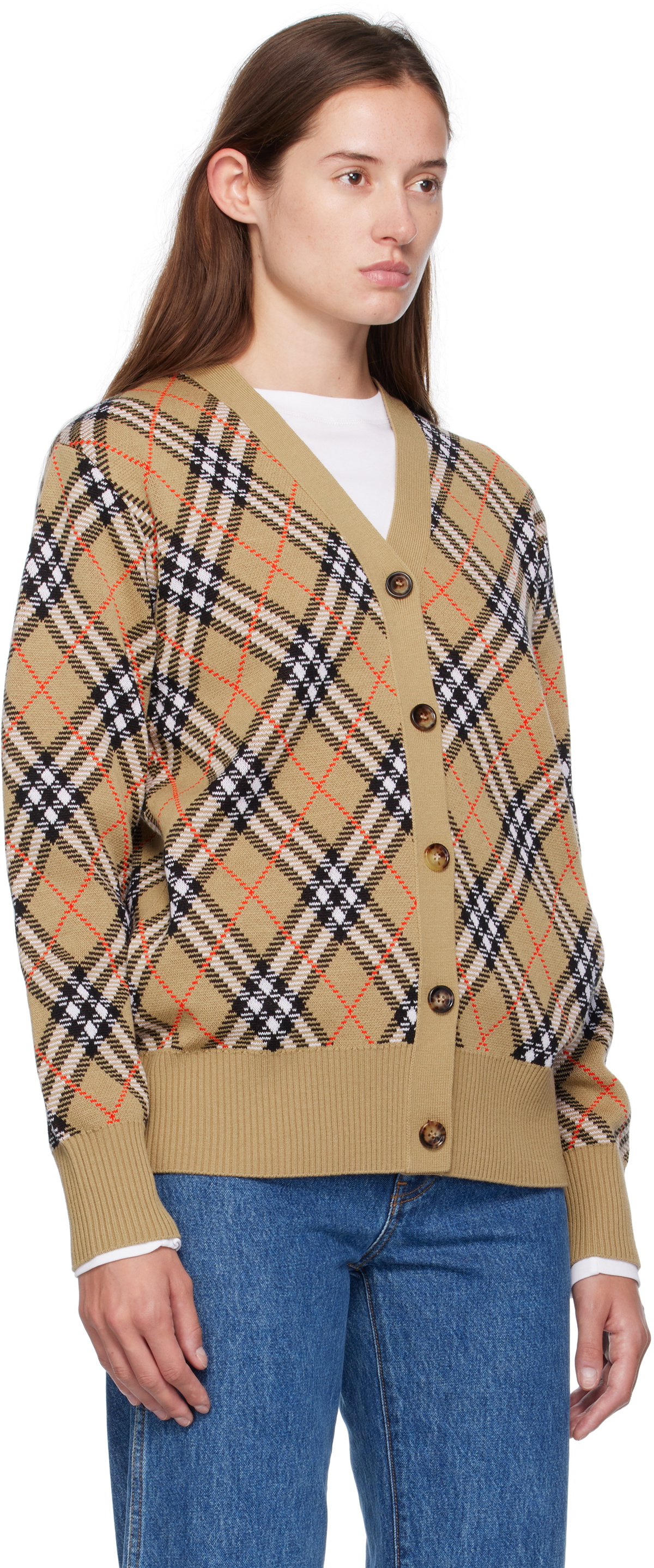 Burberry Beige Check Cardigan