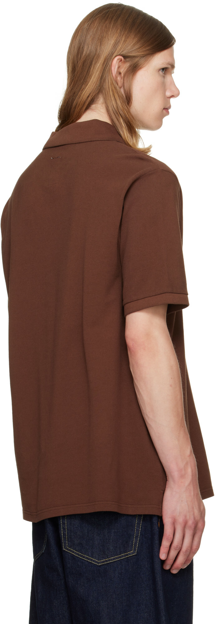 vowels Brown Short Sleeve Pique Polo