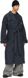 Reese Cooper Navy Cotton Twill Double Breasted Trench Coat