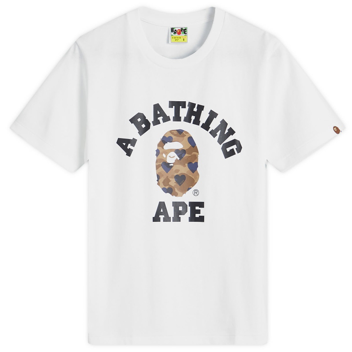 Photo: A Bathing Ape Women's I love Bape College T-Shirt in White X Brown