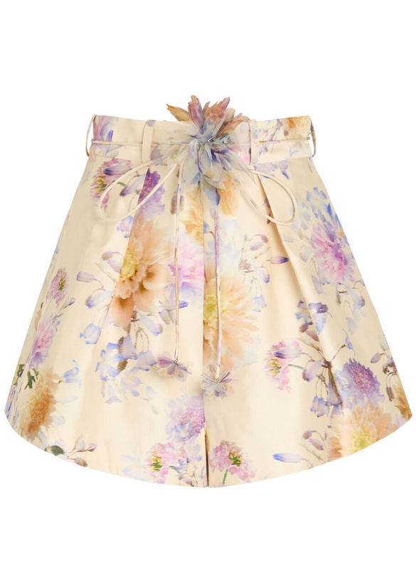 Photo: Zimmermann Luna Floral Belted Silk-blend Shorts Cream