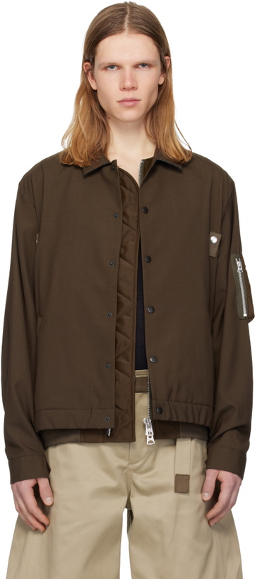 Photo: sacai Brown Suiting & Nylon Twill Bomber Jacket