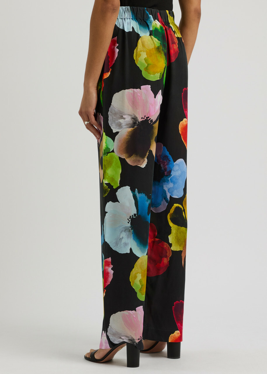 Stine Goya Floral-print Matte Satin Trousers Multicoloured 1