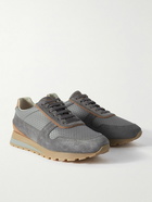 Brunello Cucinelli - Suede-Trimmed Perforated Leather Sneakers - Gray