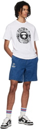 AAPE by A Bathing Ape Blue Moonface Embroidered Denim Shorts