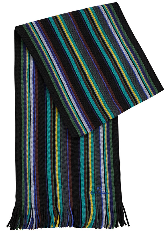 Photo: Paul Smith Striped-intarsia Wool Scarf - Multicoloured - One Size