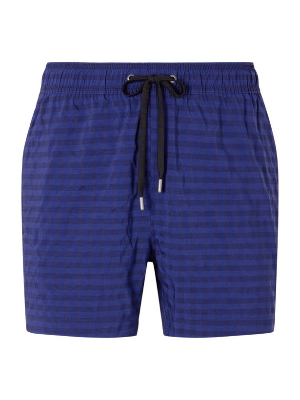 Photo: Onia - Straight-Leg Mid-Length Checked Swim Shorts - Blue