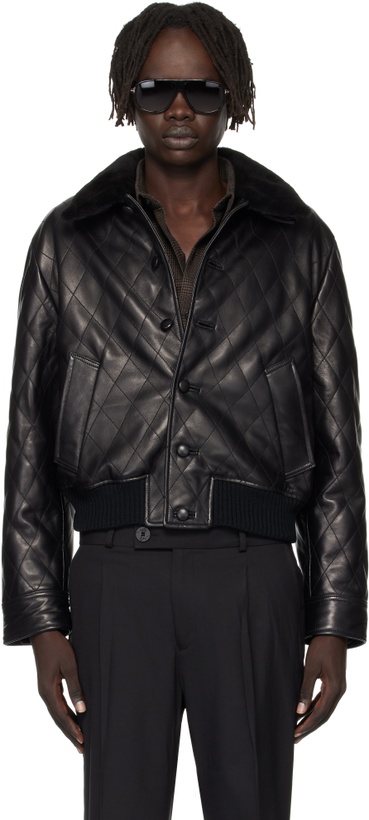 Photo: Ernest W. Baker Black Quilted Leather Bomber Jacket