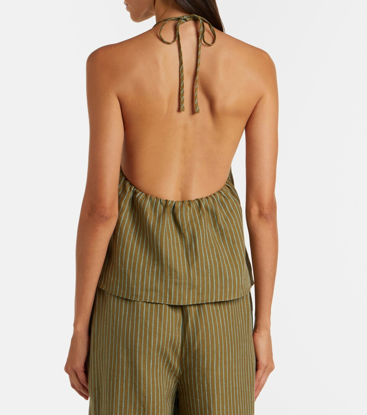 Staud Corso striped halterneck linen top