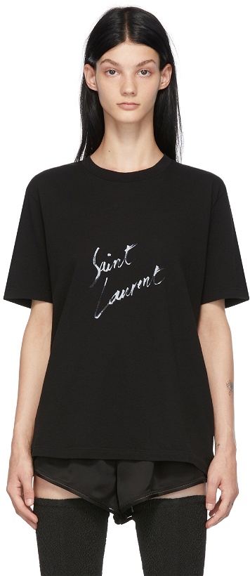 Photo: Saint Laurent Black Signature Logo T-Shirt