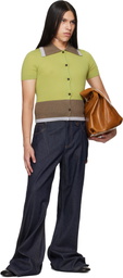 EGONlab Green & Brown Contrasted Ribs Knit Polo