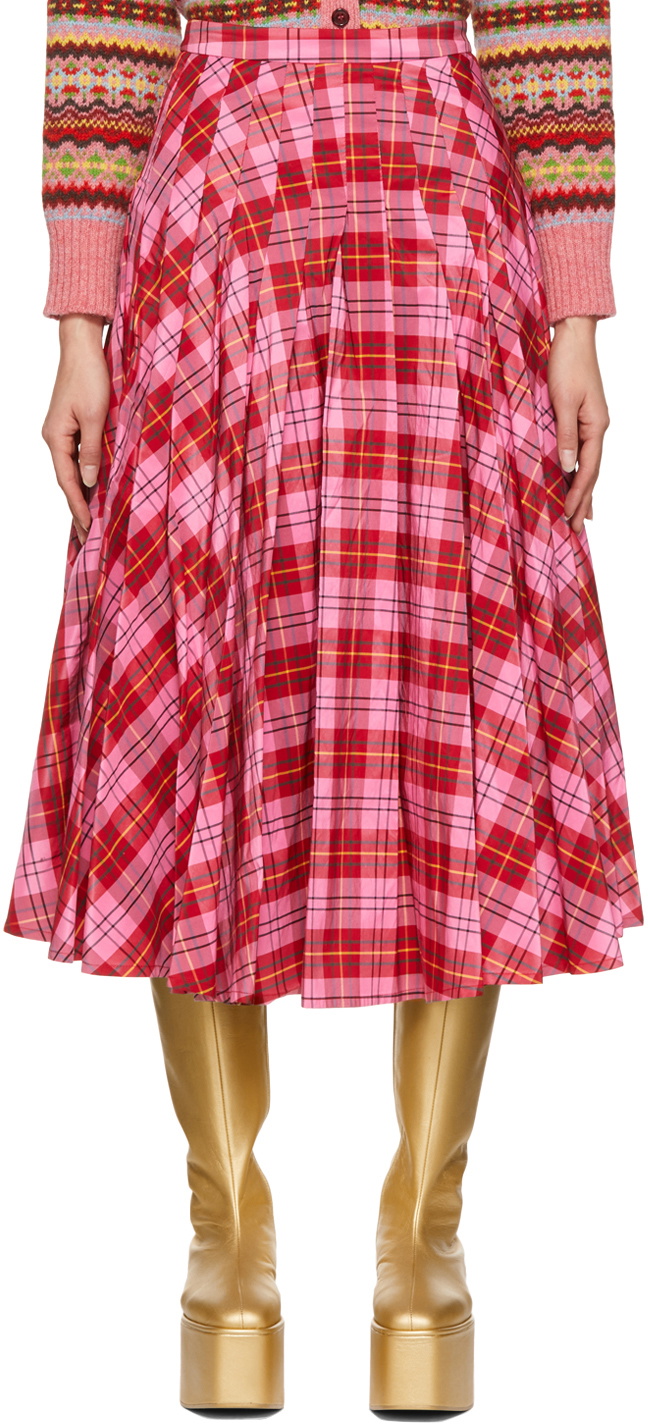 Molly Goddard Pink & Red Tartan Pleated Skirt Molly Goddard