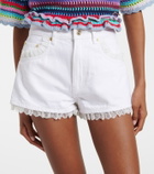 Ganni Lace-trimmed denim shorts