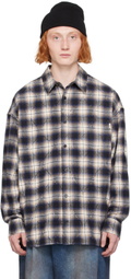 Juun.J Blue Argyle Damage Check Shirt