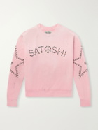 Satoshi Nakamoto - Distressed Studded Cotton-Jersey Sweatshirt - Pink