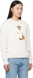 Ralph Lauren Purple Label White 'Polo Bear' Silk-Linen Sweater