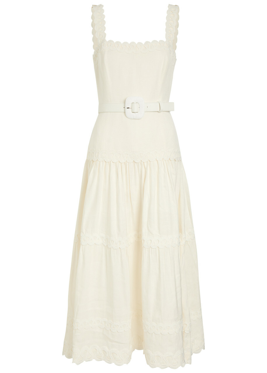 Rebecca Vallance Kahlia Appliquéd Linen-blend Midi Dress Ivory
