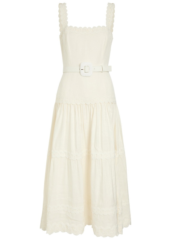 Photo: Rebecca Vallance Kahlia Appliquéd Linen-blend Midi Dress Ivory