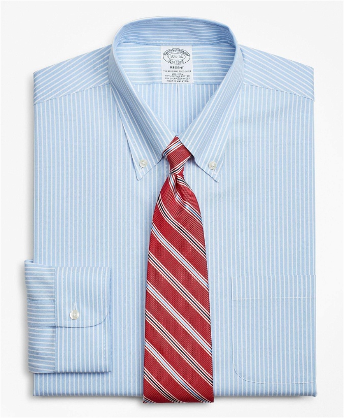 Photo: Brooks Brothers Men's Stretch Regent Regular-Fit Dress Shirt, Non-Iron Stripe | Blue