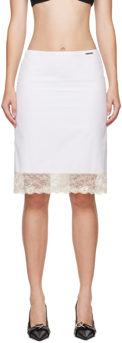 We11done White Lace Trim Midi Skirt