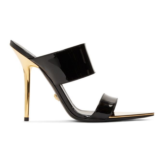 Versace Safety Pin Ankle-strap Sandals - Black Gold | Editorialist