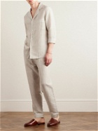 Loretta Caponi - Straight-Leg Striped Linen and Cotton-Blend Drawstring Trousers - Neutrals