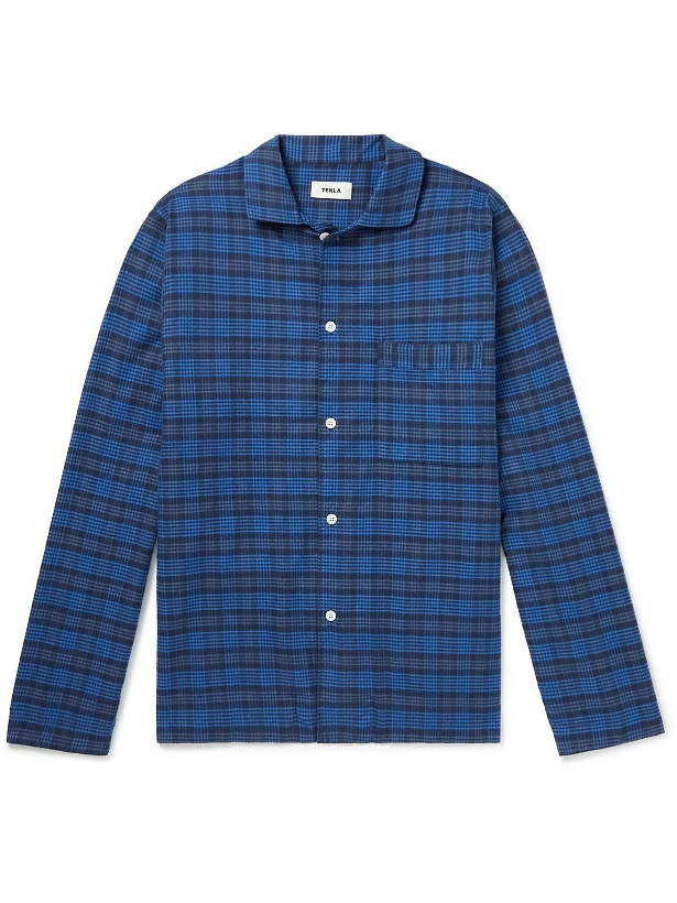 Photo: TEKLA - Checked Organic Cotton-Flannel Pyjama Shirt - Blue