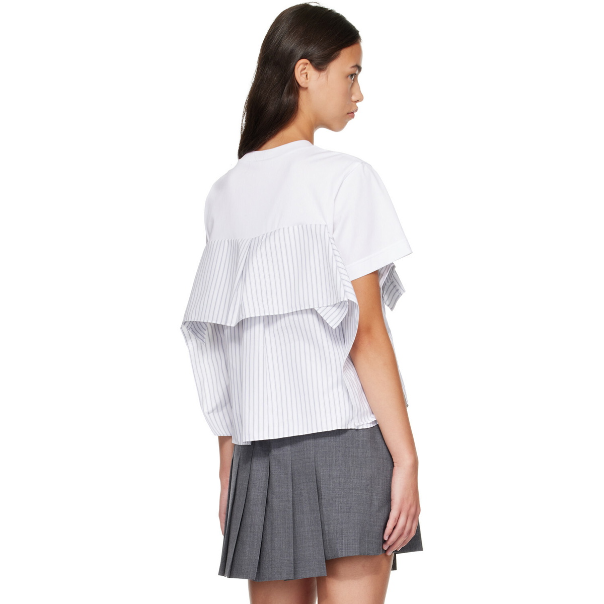 sacai White Poplin Cotton Jersey T-shirt