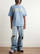 Balenciaga - Oversized Distressed Logo-Print Cotton-Jersey T-Shirt - Blue