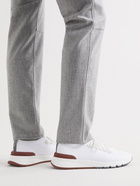 Brunello Cucinelli - Leather-Trimmed Stretch-Knit Sneakers - White