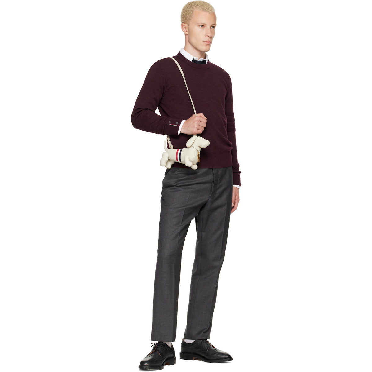 Thom Browne Burgundy Ottoman Milano Stitch 4-Bar Bomber Sweater