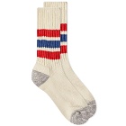 RoToTo Coarse Ribbed Old School Crew Sock in Chili Red/Blue