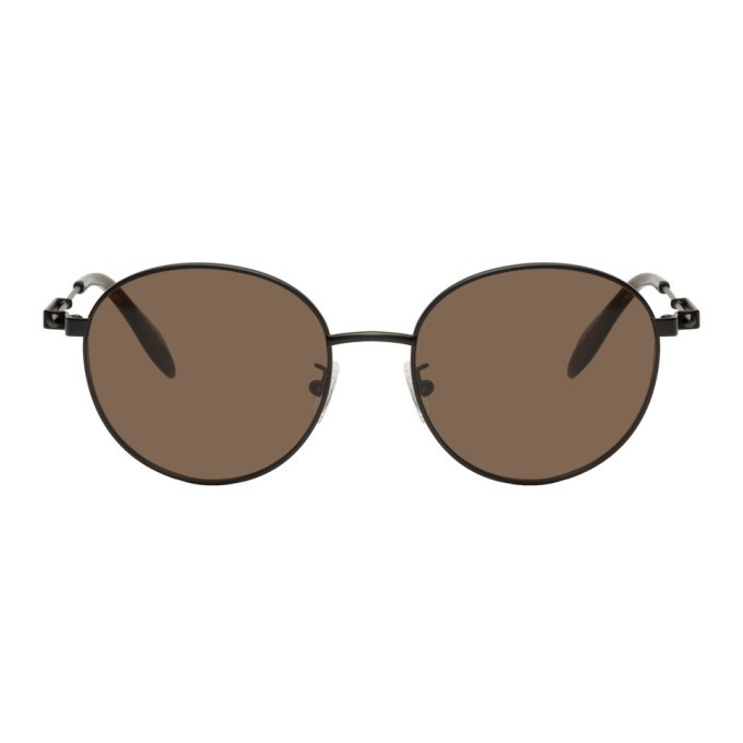 Photo: Alexander McQueen Black Oval Metal Piercing Sunglasses