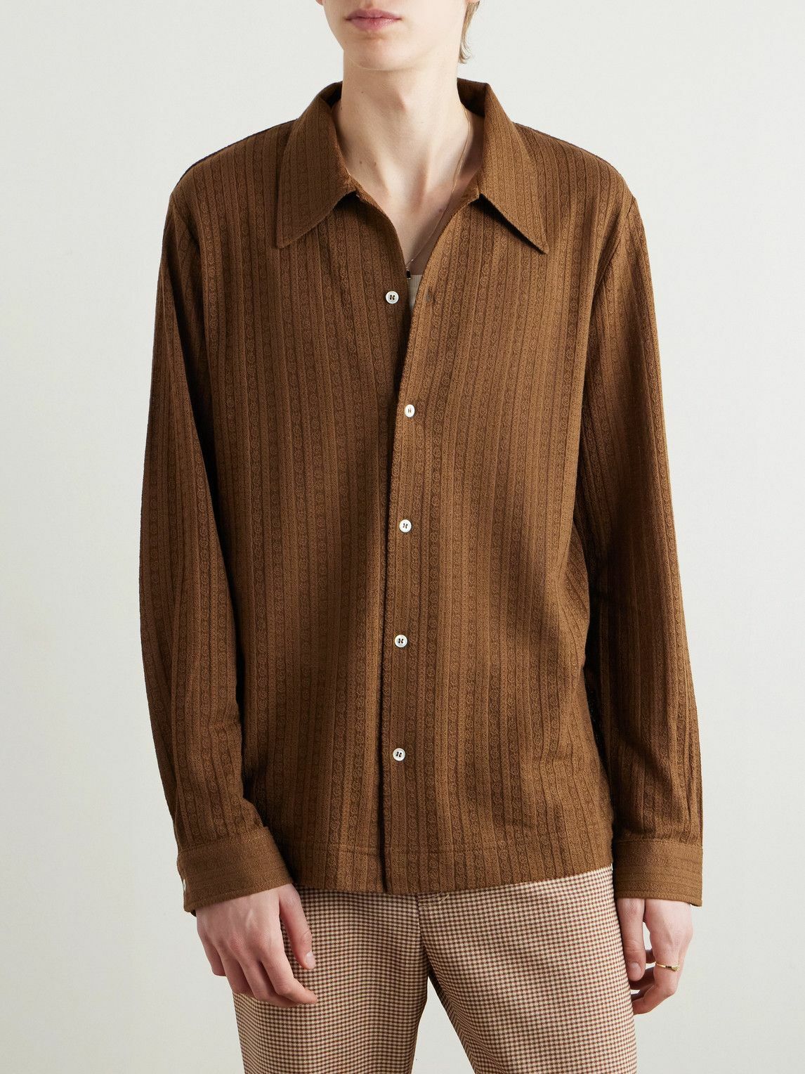 Séfr - Ripley Camp-Collar Pointelle-Knit Organic Cotton