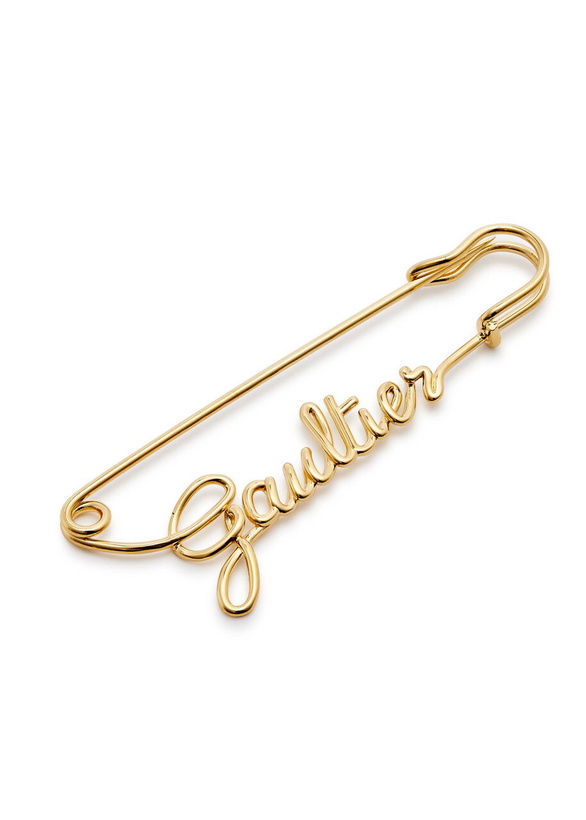 Photo: Jean Paul Gaultier Safety Pin Logo Metal Brooch - Gold - One Size