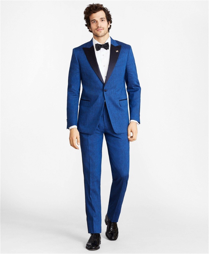 Photo: Brooks Brothers Men's Regent Fit Linen and Wool One-Button Tuxedo | Blue