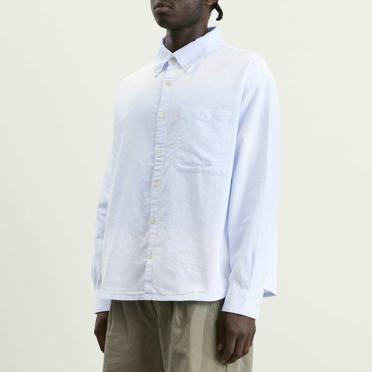 Bram's Fruit Men's Distressed Oxford Shirt in Light Blue
