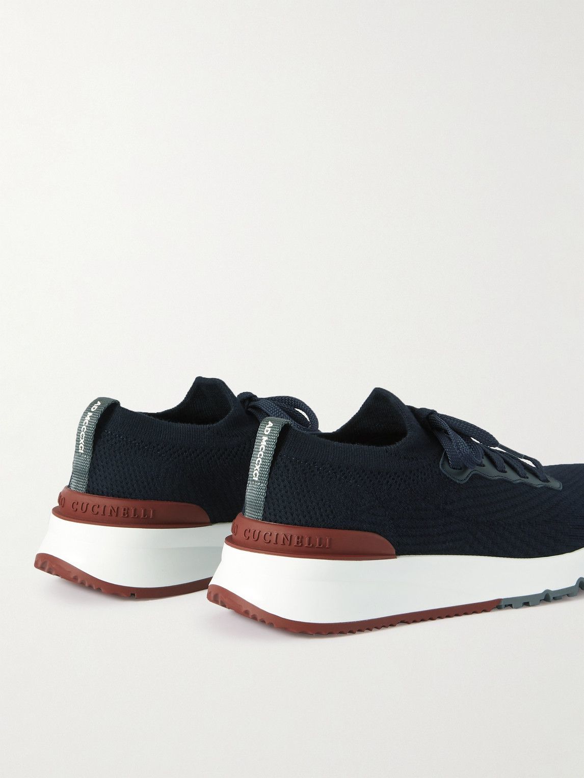 Brunello Cucinelli - Leather-Trimmed Stretch-Knit Sneakers