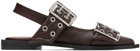 GANNI Brown Feminine Buckle Ballerina Flats