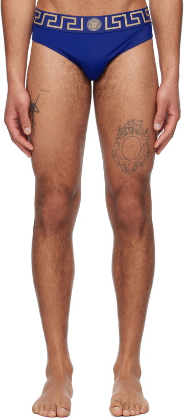 Photo: Versace Underwear Blue Greca Border Swim Briefs