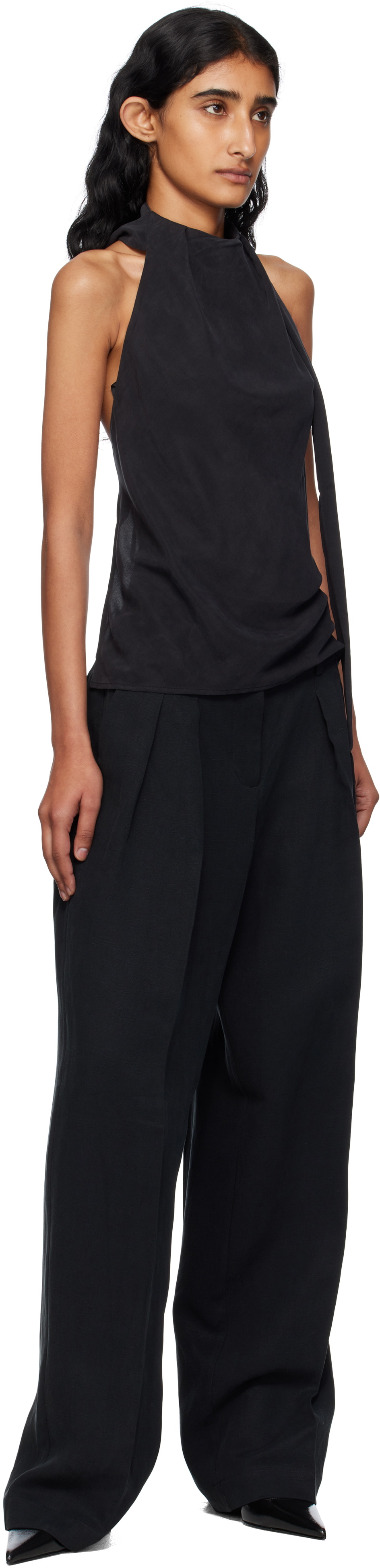 St. Agni Black Bias Scarf Top