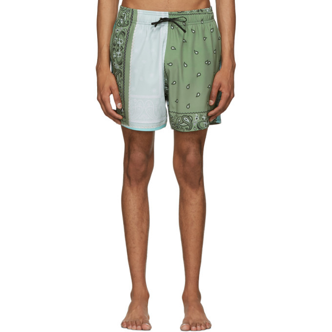 Amiri Green Bandana Reconstructed Swim Shorts