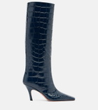 Amina Muaddi Mona croc-effect leather knee-high boots