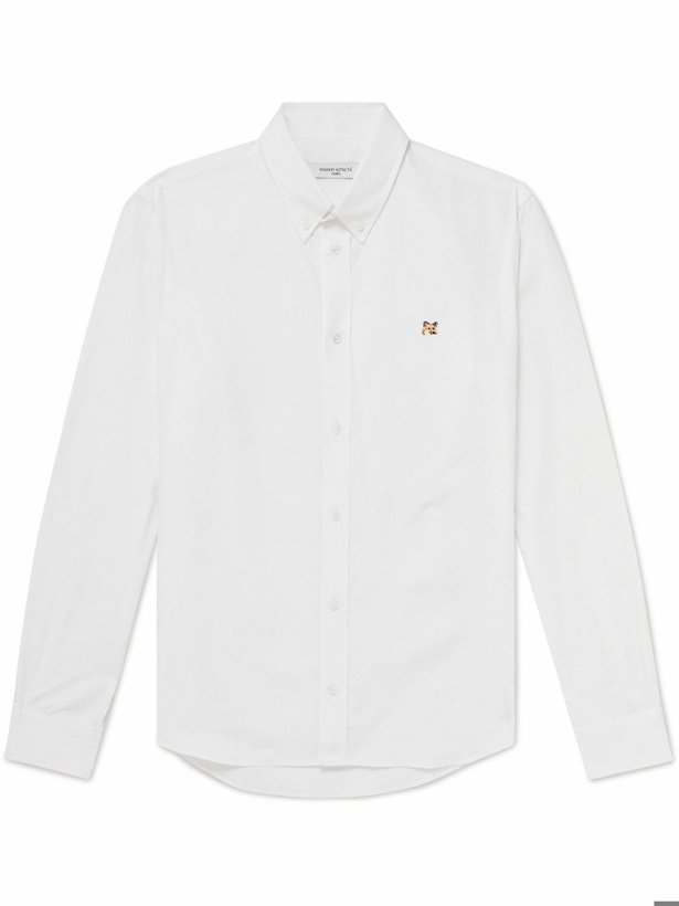 Photo: Maison Kitsuné - Button-Down Collar Logo-Embroidered Cotton-Poplin Shirt - White