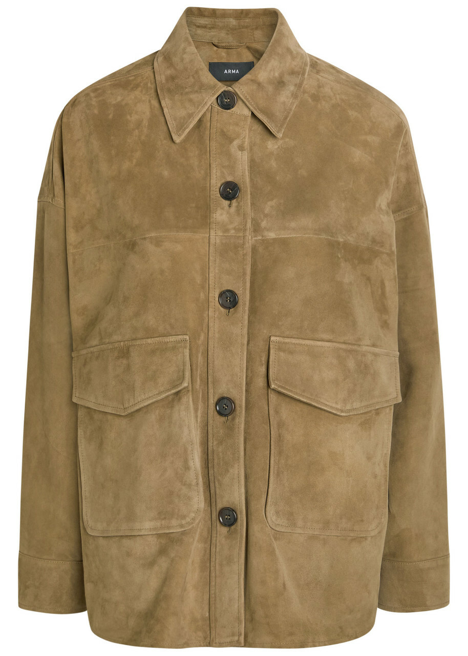 Arma Kaylee Panelled Suede Overshirt Olive