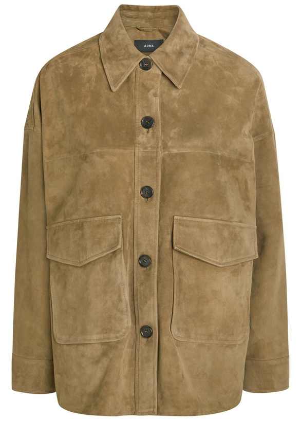 Photo: Arma Kaylee Panelled Suede Overshirt Olive