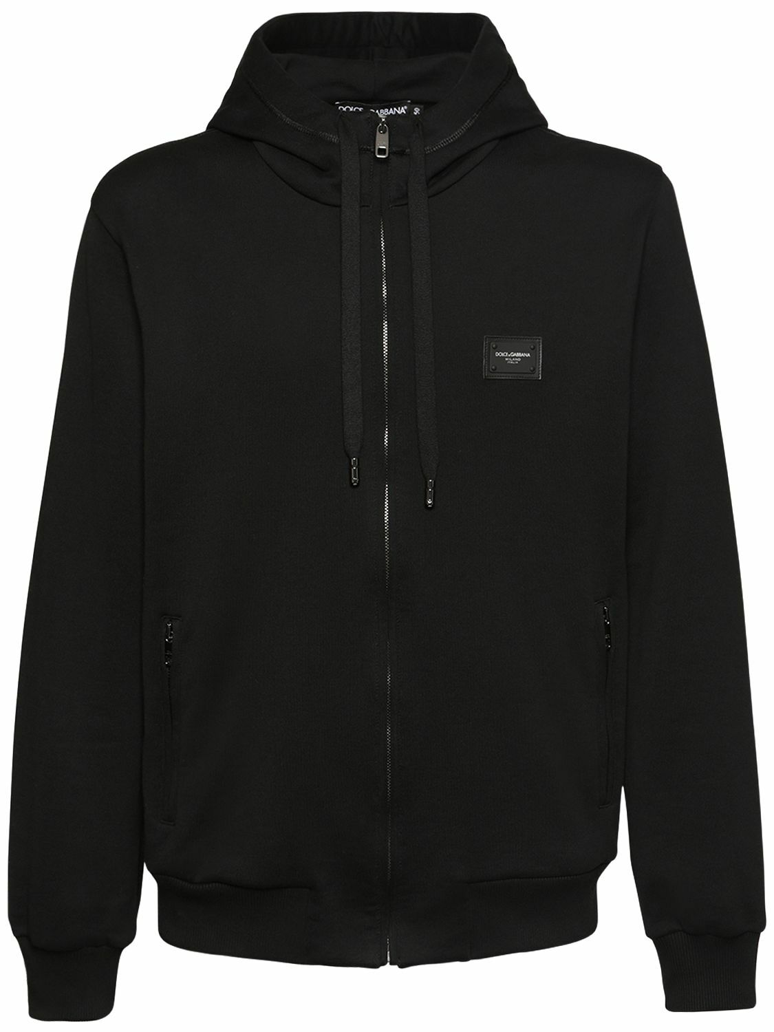 Wool and cashmere knit zip-up sweater with DG patch in Brown