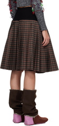 Chopova Lowena Brown Fret Black Knitted Pleated Knee Midi Skirt