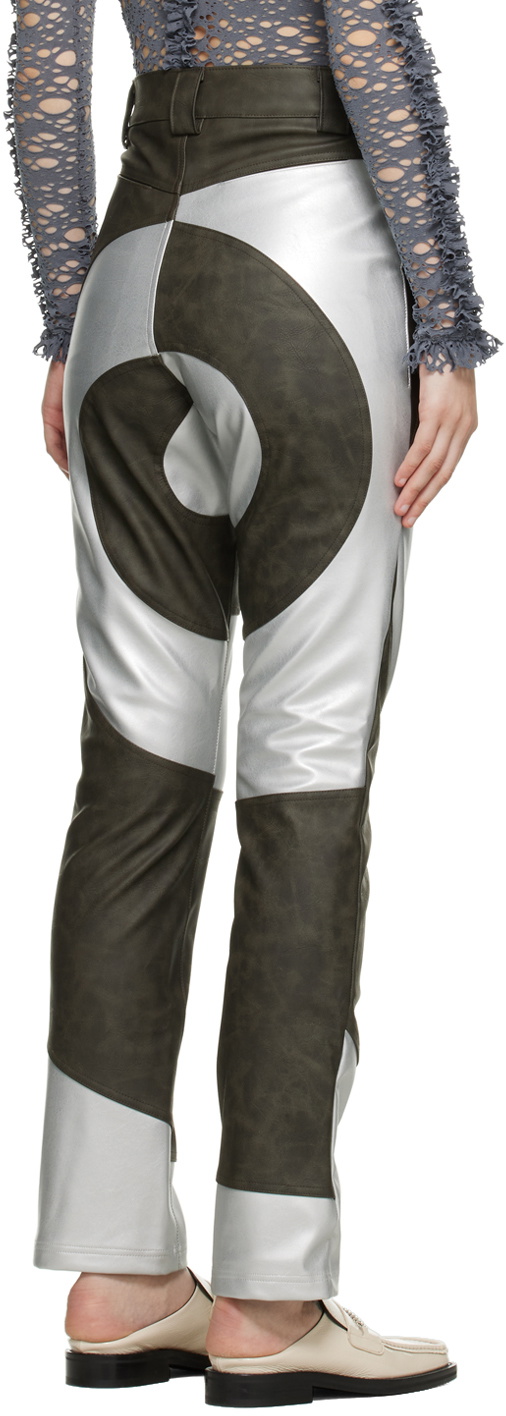 BARRAGÁN Brown & Silver Cosmic Spiral Faux-Leather Trousers