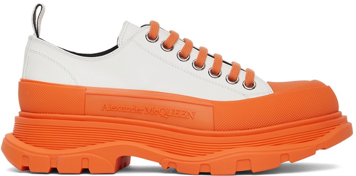 Photo: Alexander McQueen White & Orange Tread Slick Low Sneakers